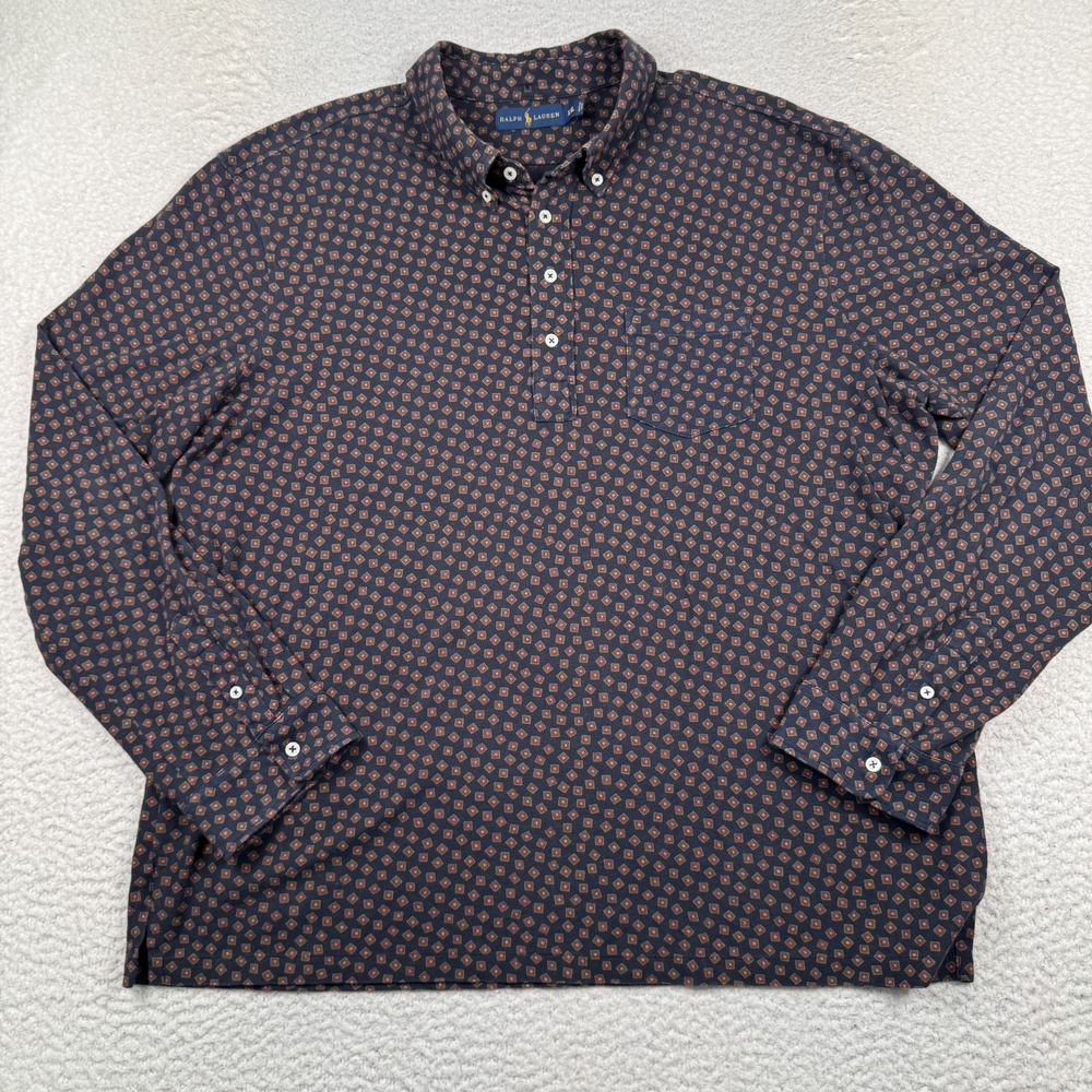 Ralph Lauren Shirt Men's XXL Long Sleeve Mesh Polo Pullover Geometric Print AOP - Picture 3 of 8